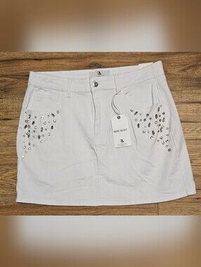 FLYING ANGEL White Mini Skirt with Rhinestone Detail